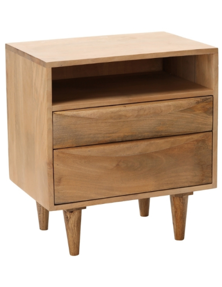 Table de chevet manguier 2 tiroirs et niche 55 cm Barjac  - 1