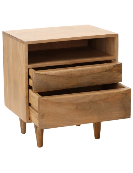 Table de chevet manguier 2 tiroirs et niche 55 cm Barjac  - 3
