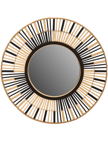 Miroir soleil rond en bambou naturel et noir 81 cm Soullans  - 1