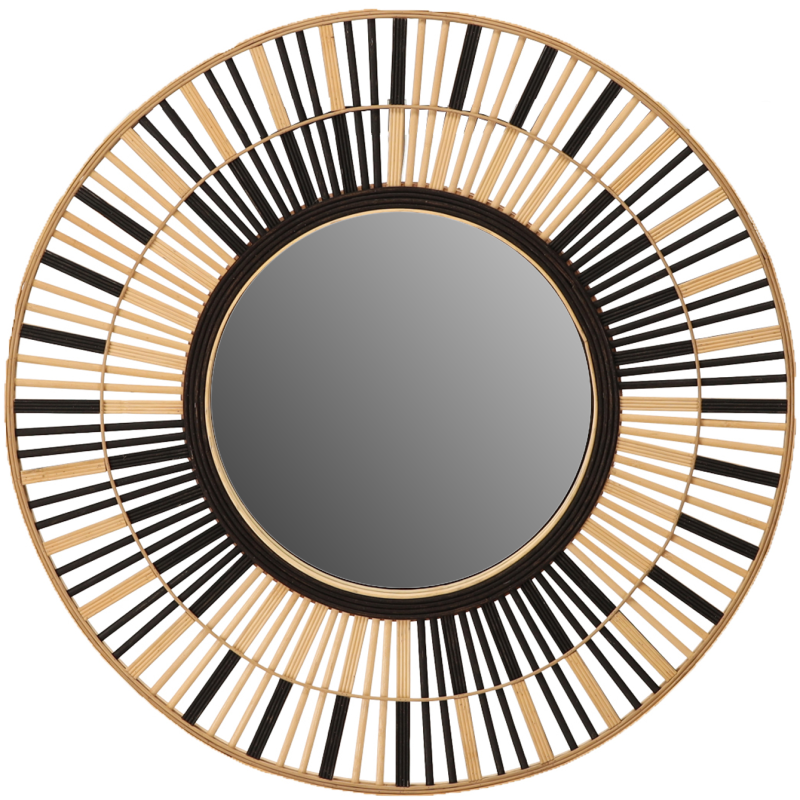 Miroir soleil rond en bambou naturel et noir 81 cm Soullans  - 1
