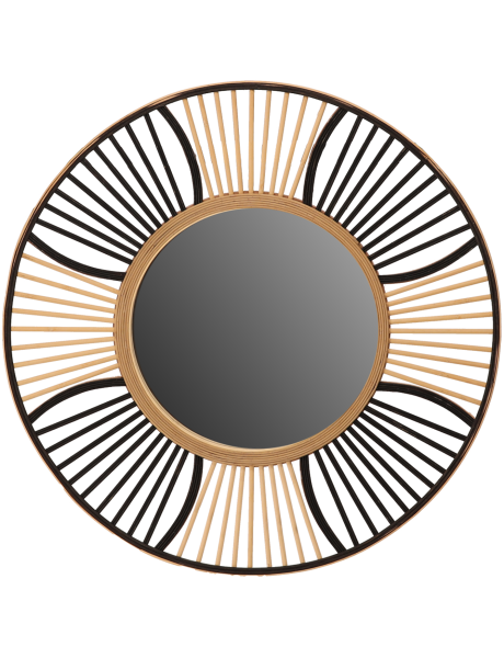 Miroir soleil floral en bambou naturel noir 81 cm Soullans  - 1