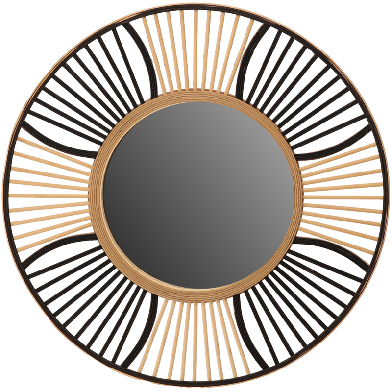 Miroir soleil floral en bambou naturel noir 81 cm Soullans  - 1