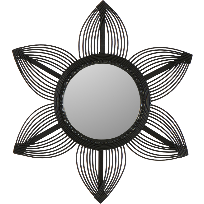 Miroir mural fleur en bambou noir 55 cm Gerbera  - 1