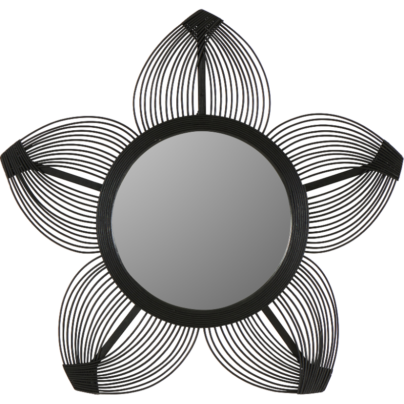 Miroir mural fleur en bambou noir 76,5x73 cm Gerbera  - 1
