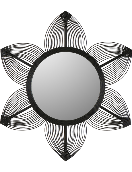 Miroir mural fleur en bambou noir 90x78 cm Gerbera  - 1