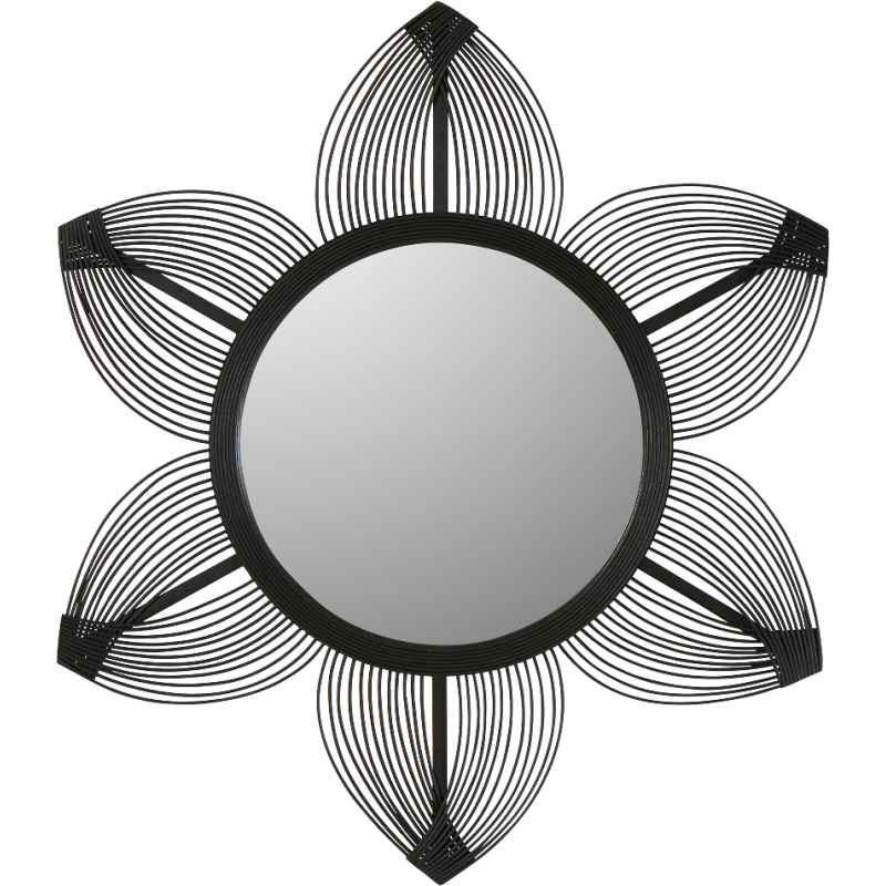 Miroir mural fleur en bambou noir 90x78 cm Gerbera  - 1