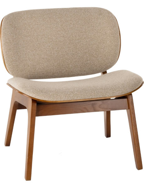 Fauteuil lounge tissu beige et chêne 64x61,5x68 cm Kuji  - 1
