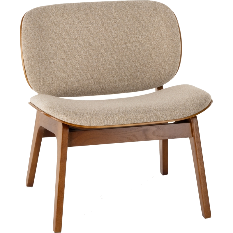 Fauteuil lounge tissu beige et chêne 64x61,5x68 cm Kuji  - 1