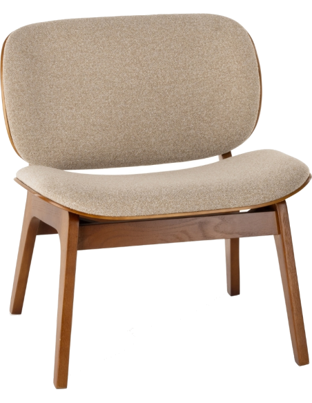 Fauteuil lounge tissu beige et chêne 64x61,5x68 cm Kuji  - 1