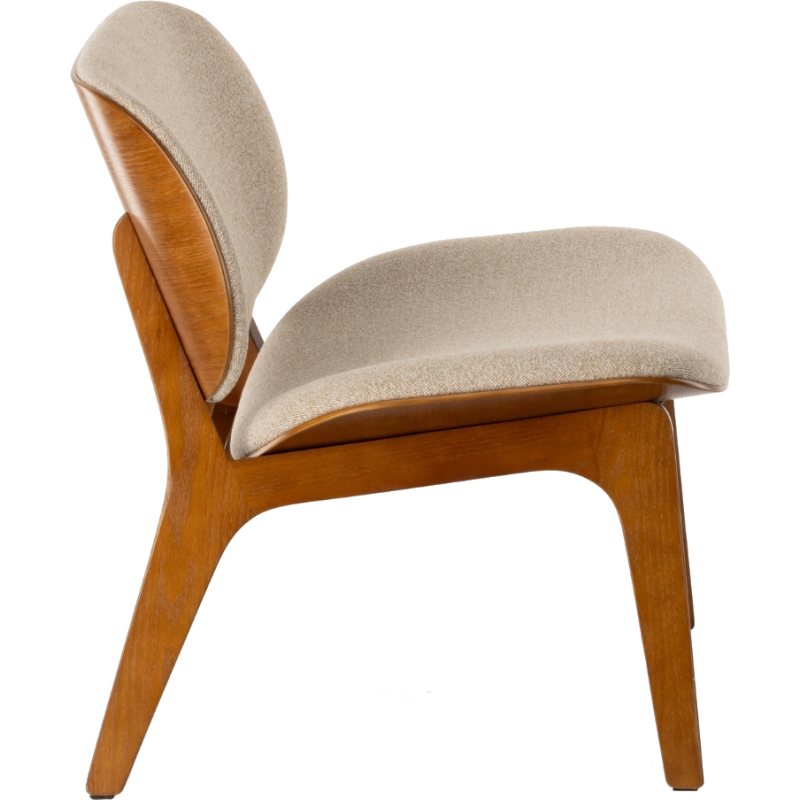 Fauteuil lounge tissu beige et chêne 64x61,5x68 cm Kuji  - 3