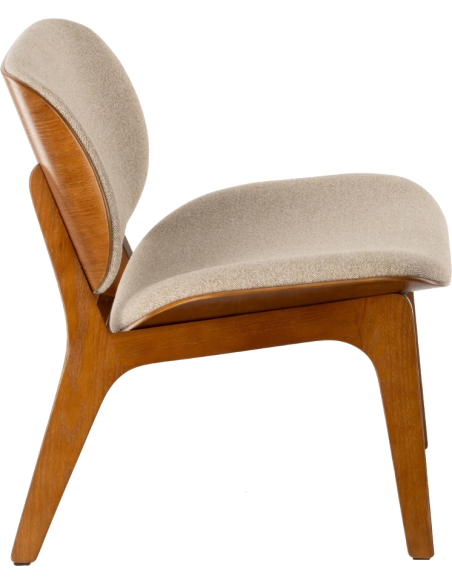 Fauteuil lounge tissu beige et chêne 64x61,5x68 cm Kuji  - 3