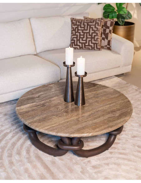 Table basse ronde travertin manguier 110 cm Chainey Richmond Interiors - 6