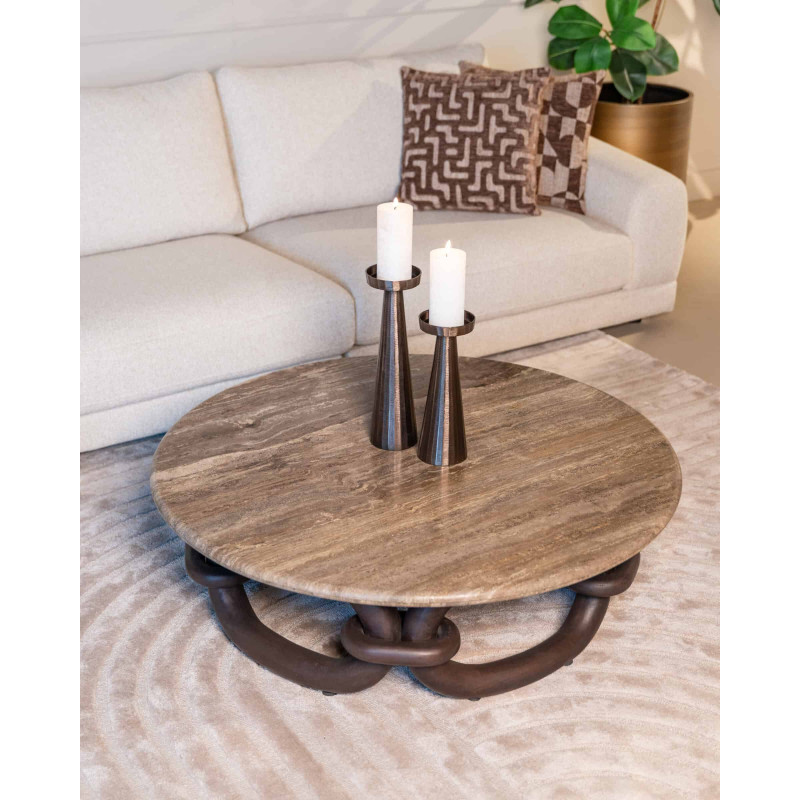 Table basse ronde travertin manguier 110 cm Chainey Richmond Interiors - 2