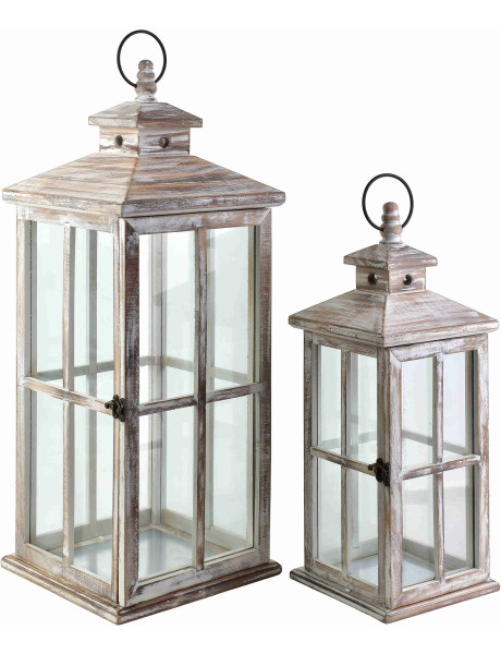 Lot de 2 lanternes décoratives bois verre Brumavik  - 1