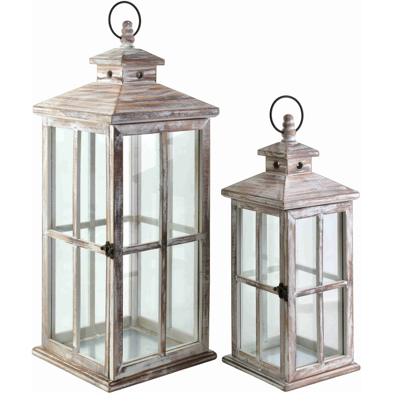 Lot de 2 lanternes décoratives bois verre Brumavik  - 1