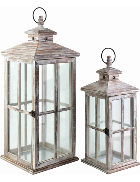 Lot de 2 lanternes décoratives bois verre Brumavik  - 1