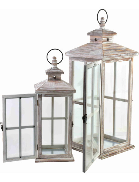 Lot de 2 lanternes décoratives bois verre Brumavik  - 2
