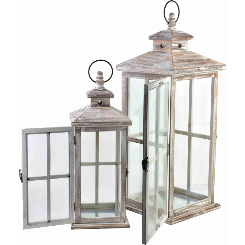 Lot de 2 lanternes décoratives bois verre Brumavik  - 2