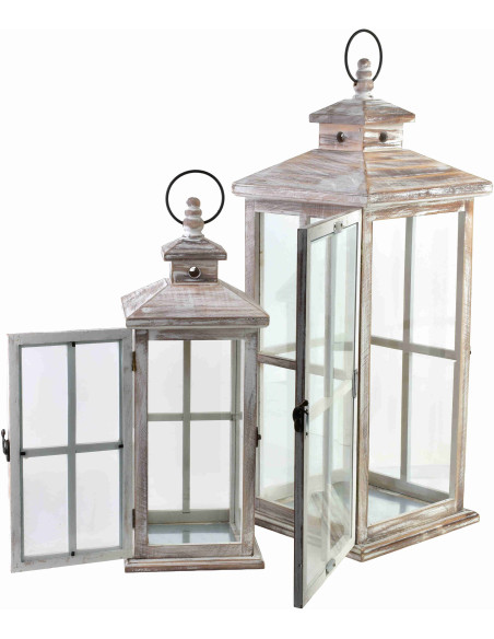 Lot de 2 lanternes décoratives bois verre Brumavik  - 2