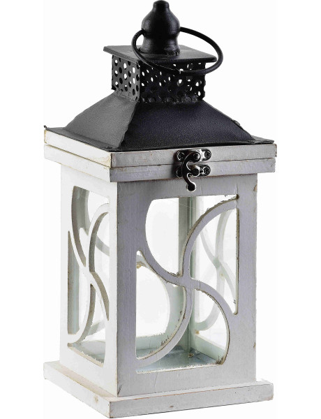 Lanterne bougie bois blanc 29,5 cm Svalora  - 1
