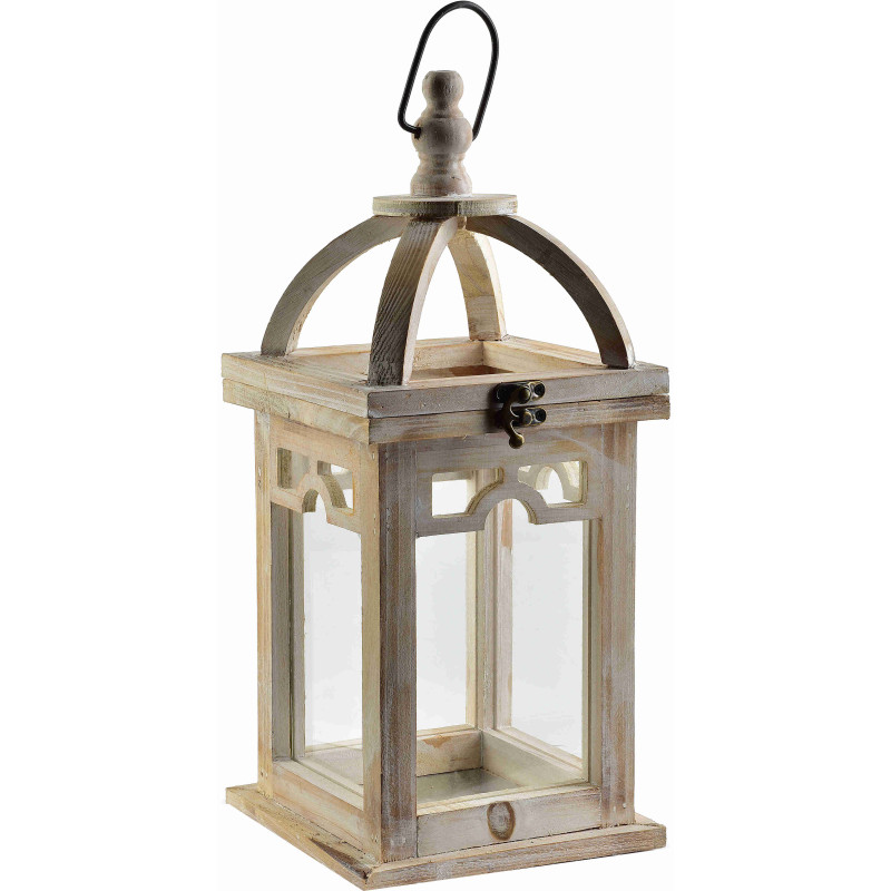 Lanterne bougie bois beige 26 cm Caldria  - 1