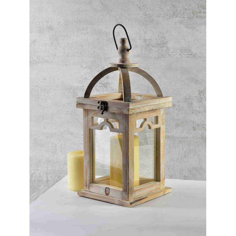 Lanterne bougie bois beige 26 cm Caldria  - 2