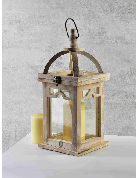 Lanterne bougie bois beige 26 cm Caldria  - 2