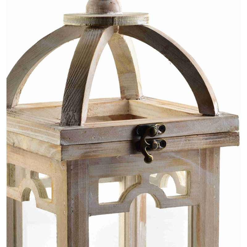 Lanterne bougie bois beige 26 cm Caldria  - 3