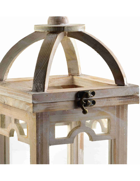 Lanterne bougie bois beige 26 cm Caldria  - 3