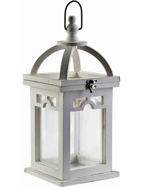 Lanterne bougie bois blanc 26 cm Caldria  - 1