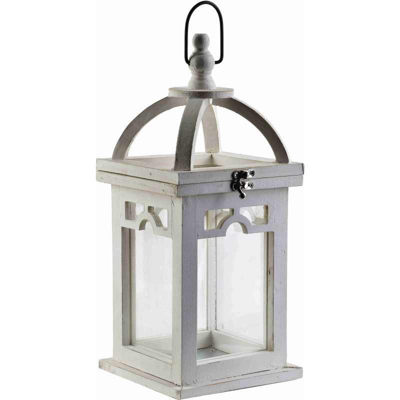 Lanterne bougie bois blanc 26 cm Caldria  - 1