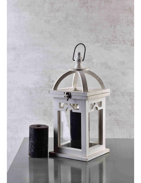 Lanterne bougie bois blanc 26 cm Caldria  - 2