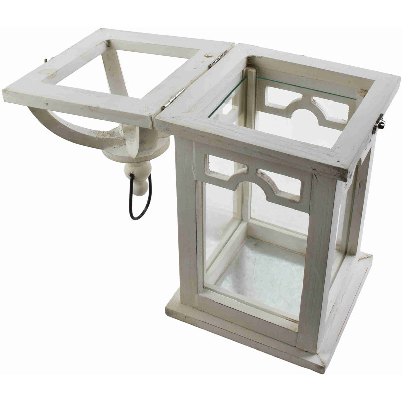 Lanterne bougie bois blanc 26 cm Caldria  - 3