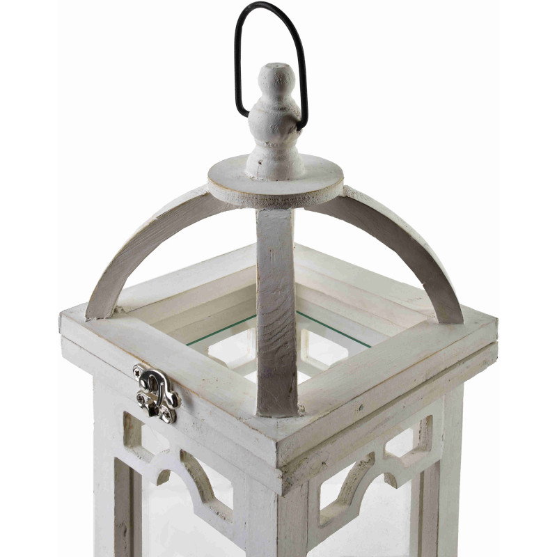 Lanterne bougie bois blanc 26 cm Caldria  - 4