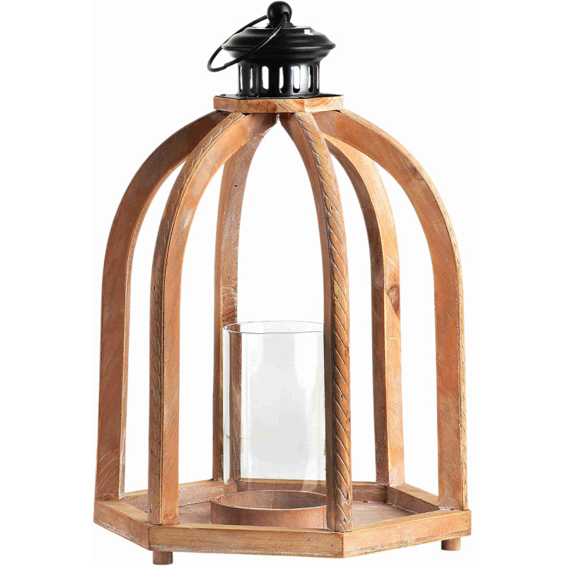 Lanterne photophore bois et verre 29x25,5x41,5 cm Avola  - 1