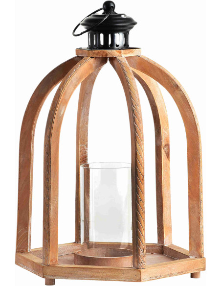 Lanterne photophore bois et verre 29x25,5x41,5 cm Avola  - 1