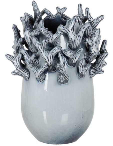 Vase céramique bleu décoratif sculpté 37 cm Thalvoria Ixia - 1