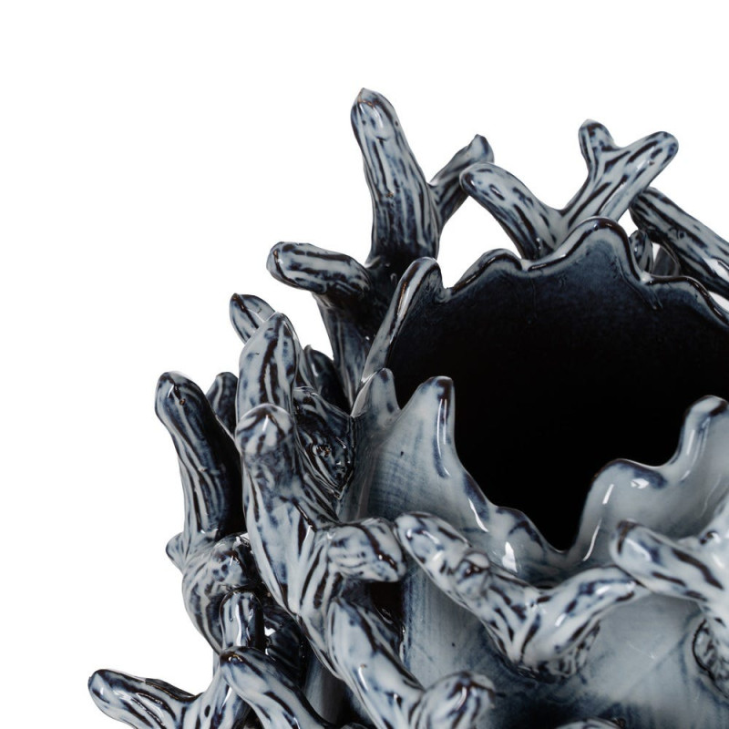 Vase céramique bleu décoratif sculpté 37 cm Thalvoria Ixia - 2