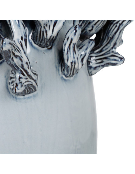 Vase céramique bleu décoratif sculpté 37 cm Thalvoria Ixia - 4