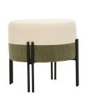 Pouf rond tissu bouclette écru kaki 44x44x41 cm Tedy