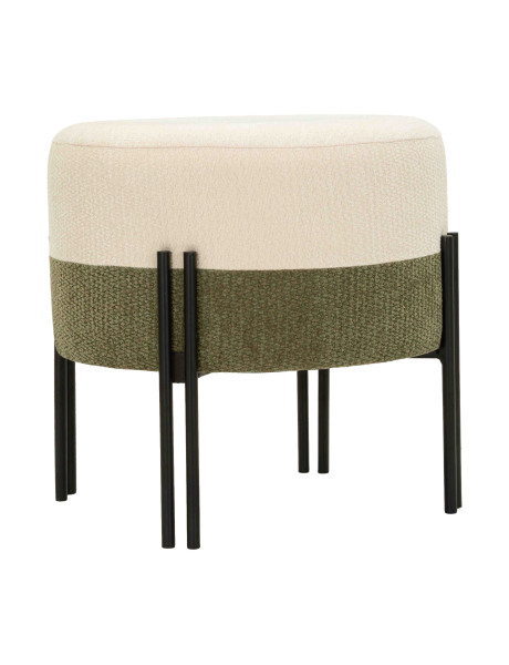 Pouf rond tissu bouclette écru kaki 44x44x41 cm Tedy Mauro Ferretti - 1
