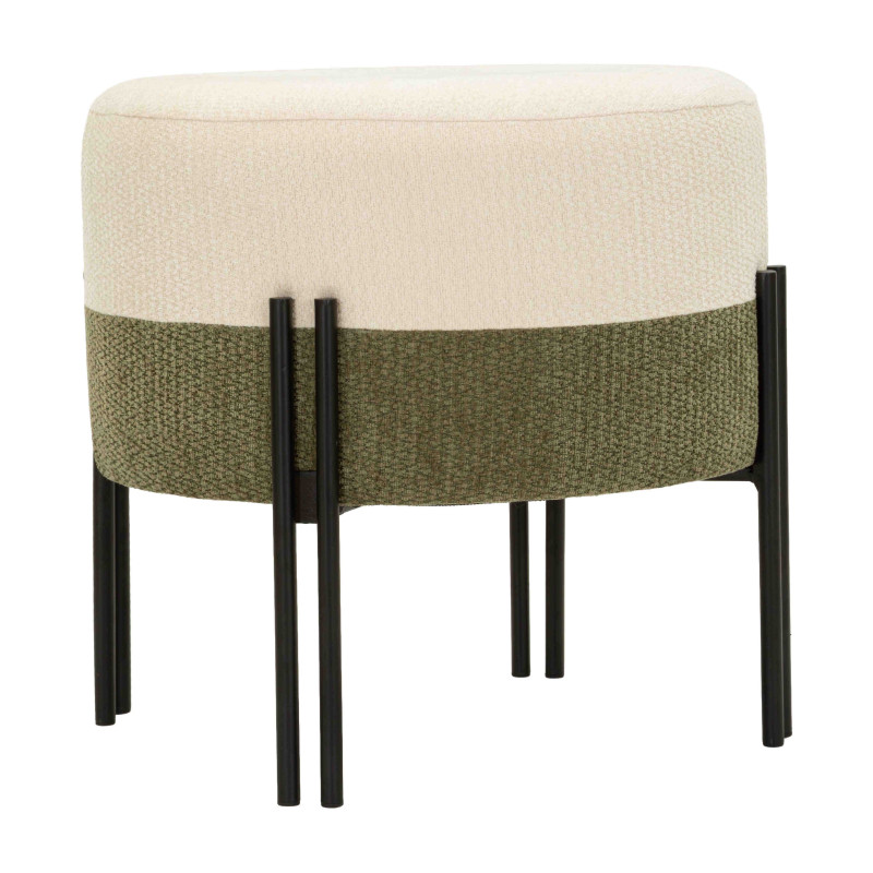 Pouf rond tissu bouclette écru kaki 44x44x41 cm Tedy Mauro Ferretti - 1