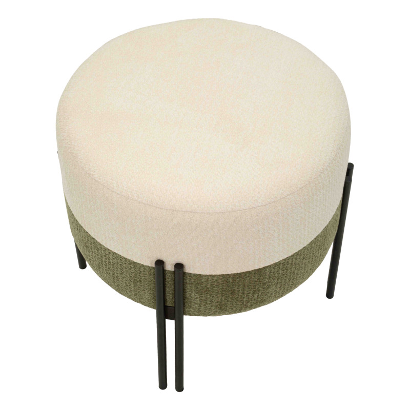Pouf rond tissu bouclette écru kaki 44x44x41 cm Tedy Mauro Ferretti - 4