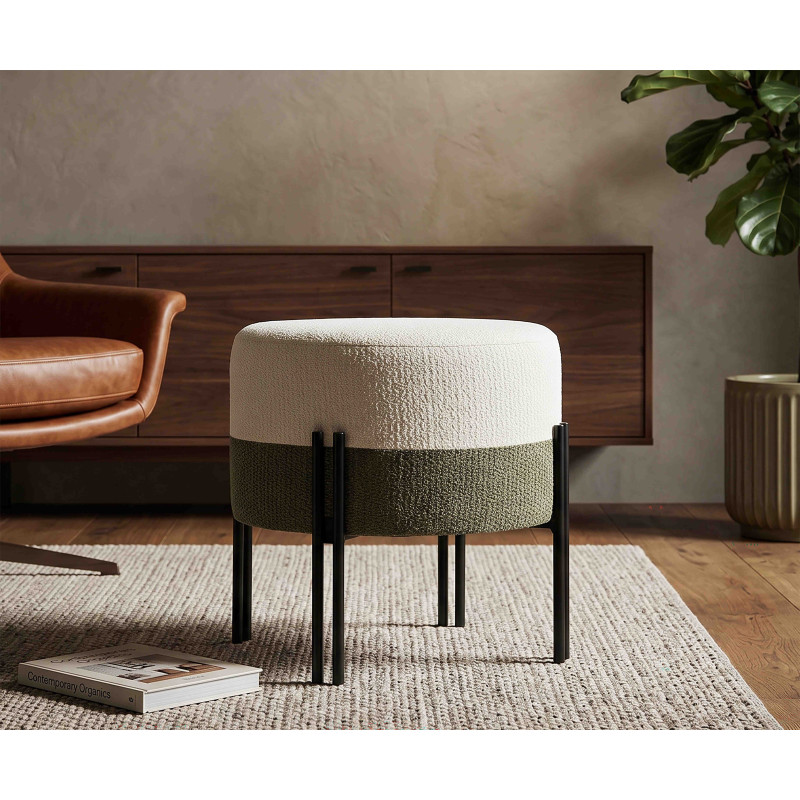 Pouf rond tissu bouclette écru kaki 44x44x41 cm Tedy Mauro Ferretti - 2