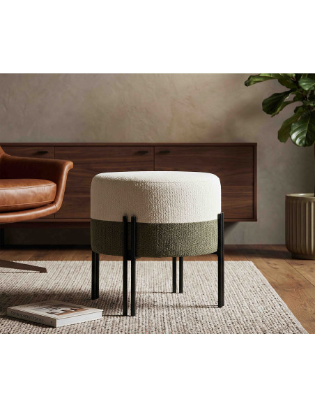 Pouf rond tissu bouclette écru kaki 44x44x41 cm Tedy Mauro Ferretti - 2