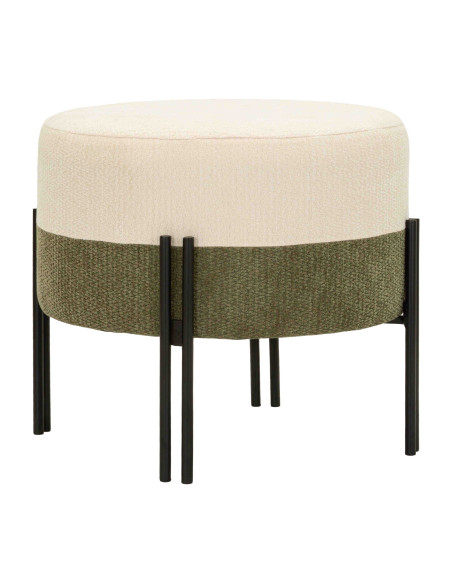 Pouf rond tissu bouclette crème kaki 49x49x42 cm Tedy Mauro Ferretti - 1