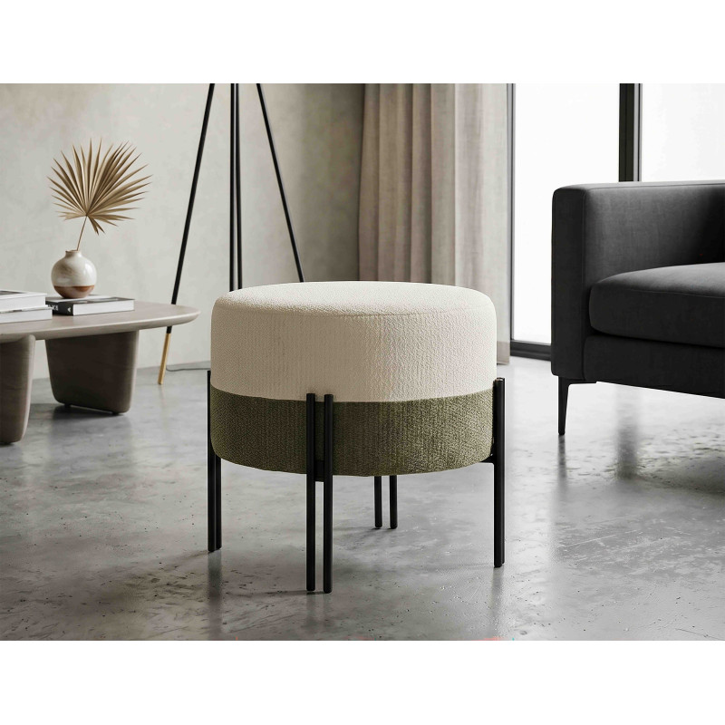 Pouf rond tissu bouclette crème kaki 49x49x42 cm Tedy Mauro Ferretti - 2