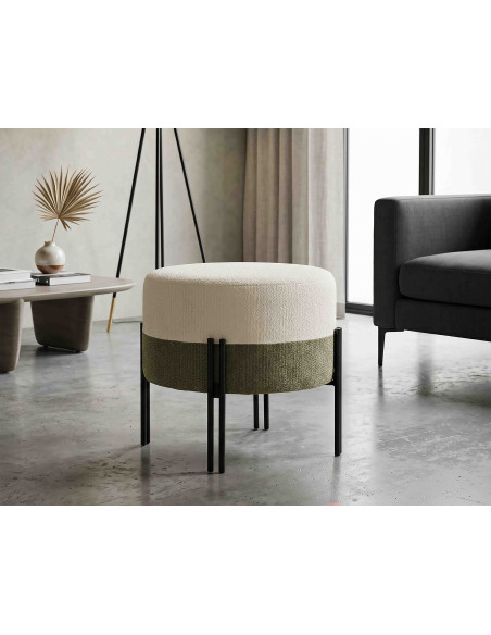 Pouf rond tissu bouclette crème kaki 49x49x42 cm Tedy Mauro Ferretti - 2
