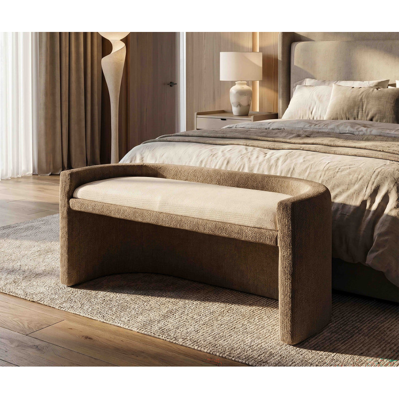 Banquette bout de lit bouclette beige marron 124x51x53 cm Solivane Mauro Ferretti - 2