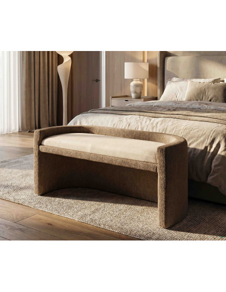 Banquette bout de lit bouclette beige marron 124x51x53 cm Solivane Mauro Ferretti - 2